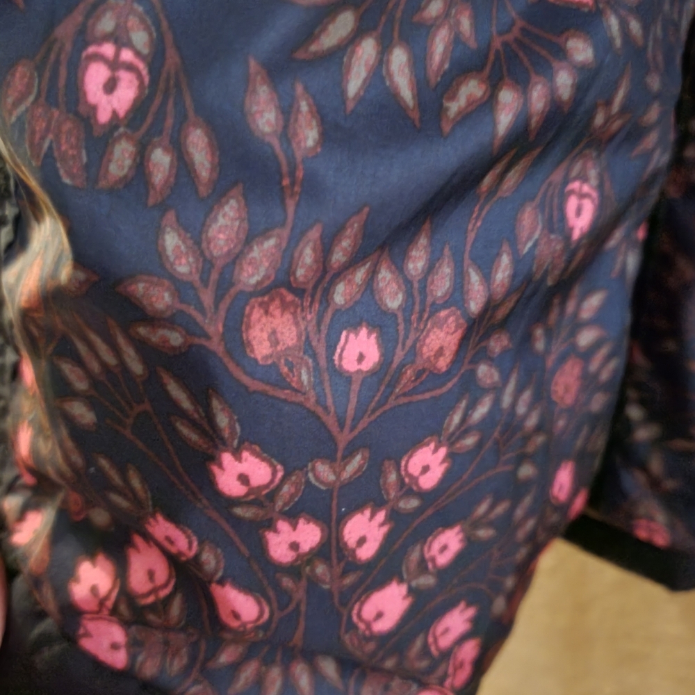 Lands End Black Quilted Jacket Floral Interior Primaloft Lightweight Sz Large - Picture 4 of 15